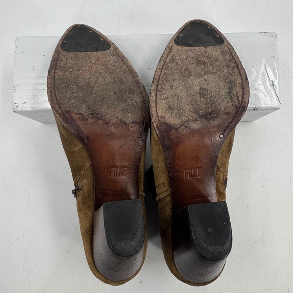 Frye Suede Leather Western Ankle Boots Women's‎ Size 9.5M Brown Zipper - Picture 6 of 10